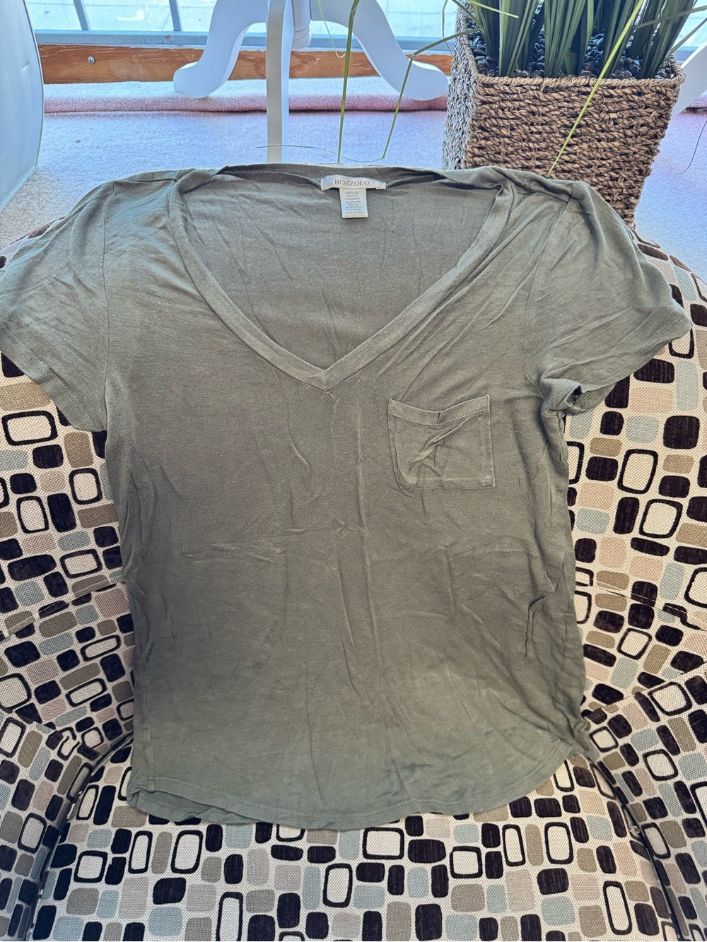 Bozzolo Olive Green V-Neck Pocket Tee